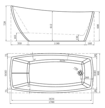 ОТДЕЛЬНО СТОЯЩАЯ ВАННА 170x80 + ХРОМИРОВАННЫЙ СИФОН