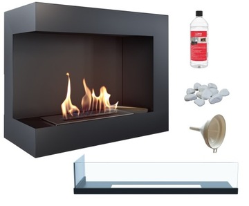 BIOKOMINEK narożny wiszący czarny DELTA lewa 600x280 SZYBA przeszklenie