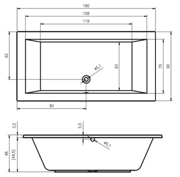 ПРЯМОУГОЛЬНАЯ ВАННА RIHO LUSSO 180x90 BA77 + НОЖКИ