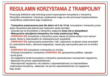 REGULAMIN korzystania z TRAMPOLINY 42x30 tablica