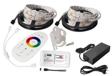 LED RGB 5050 ZESTAW TAŚMA 10m PILOT DOTYKOWY ZASIL