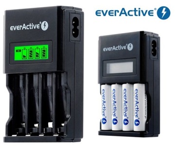 Зарядное устройство everActive, 4-канальные аккумуляторные батареи AA AAA +4 x AKU 2000 мАч