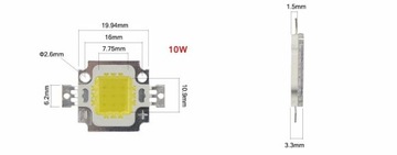 LED 10W biała COB 900mA 950-1100LM 1szt.