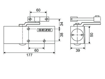 Доводчик Geze TS 1500 с дверным кронштейном для огнестойких дверей, серебристый, прочный