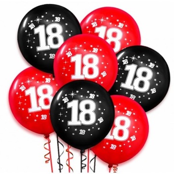 BALON BALONY 18 URODZINY CZERWONO-CZARNE 21SZT