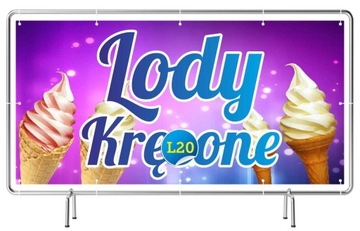 Solidny Baner REKLAMA 2,5x1,25m Lody Kręcone SZYLD