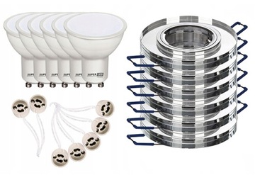 6x oprawa halogenowa SZKLANA okr + 6x LED GU10 5W