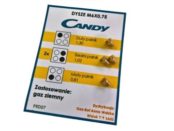 Dysze CANDY kuchenki płyty GAZ ZIEMNY Z SIECI