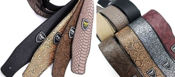 SKÓRZANY PAS DO GITARY + 2 x ZACZEP STRAP LOCK / PASEK GITAROWY SZARY