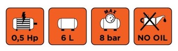 БЕЗМАСЛЯНЫЙ КОМПРЕССОР 6Л 8 БАР