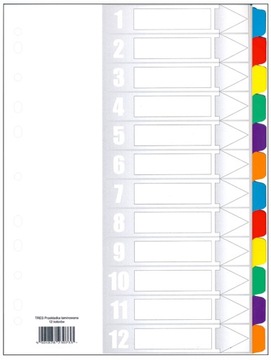 Przekładki zakładki kartonowe indeksujące laminowane A4 1 do 12 numeryczne