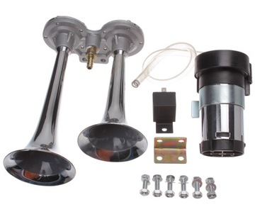 KLAKSON DWUTONOWY CHROM METAL 2 TUBY SPRĘŻARKA 12V