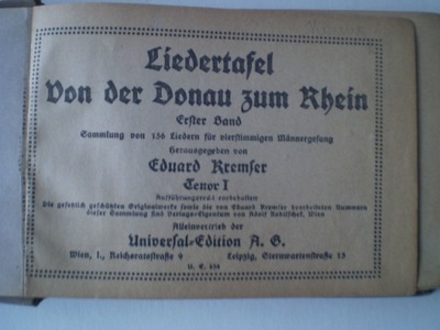 Stary śpiewnik z nutami z 1902 r Pieśni od Dunaju po Ren
