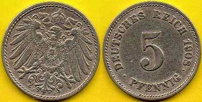 NIEMCY 5 Pfennig 1908 r. J