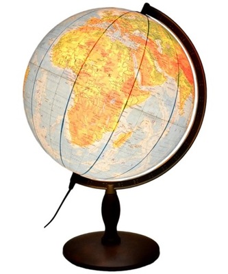 Globus 420 mm FIZYCZNY PODŚWIETLANY stopka DREWNO