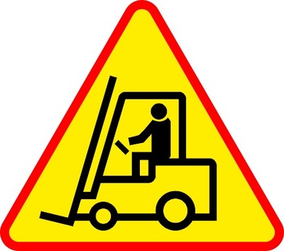 Naklejka znak Uwaga wózki widłowe 02 - 40 cm