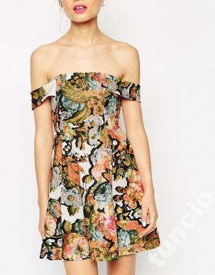 Asos sukienka off shoulders kolorowe kwiaty -38/40
