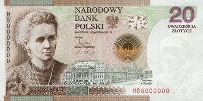Banknot 20 Złotych Maria Skłodowska Curie