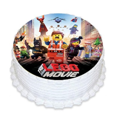 BARDZO GRUBY OPŁATEK NA TORT LEGO FILM KLOCKI 20CM