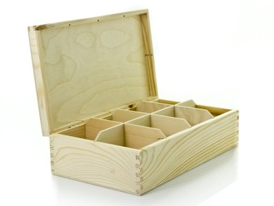 Drewniane pudełko, herbaciarka na 8 przegród