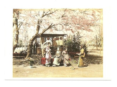 Pocztówka - Dawna Japonia, Kobiety pod wiśnią, ok.1885