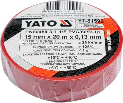 Taśma izolacyjna 15mm x 20m czerwona YT-81592 YATO