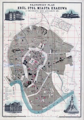 KRAKÓW plan miasta 1899 rok płótno