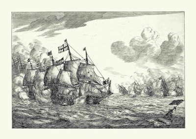 Rycina Marynistyka Bitwa morska Żaglowce A3