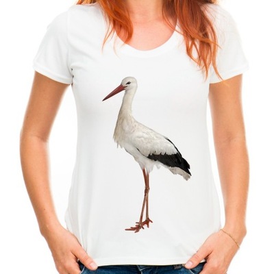 Koszulka z bocianem bluzka ptak bocian t-shirt -M