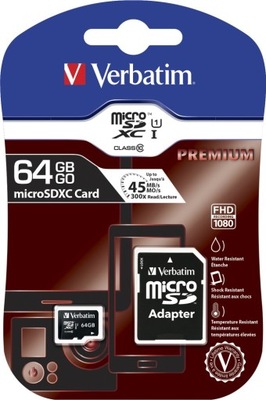 KARTA PAMIĘCI VERBATIM MICRO SDXC 64GB CLASS 10 +