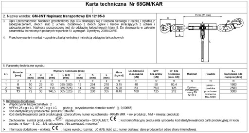 КЛАСС 8 ТРАНСПОРТНЫЙ НАТЯЖИТЕЛЬ 13 мм EN 12195-3