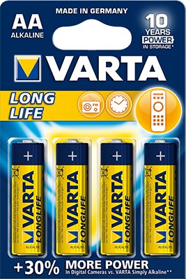 Щелочные батарейки VARTA 4 шт. LONG LIFE LR6 AA