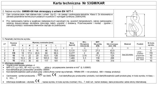 1 КРЮК-УКОРАЧИВАТЕЛЬ С УШИНОЙ 10 мм КЛАСС 8 EN 3,15T