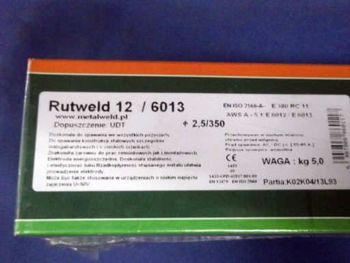 Elektrody Metalweld Rutweld Rutylowe Do Spawania Stali 12 fi 2,5/350/5,0 kg