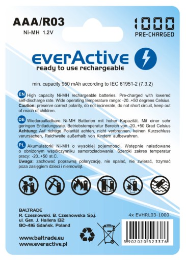 4 x R03/AAA everActive 1000 мАч НОВОГО поколения