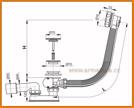 SYFON do WANNY Automat/yczny METAL A55KM AlcaPLAST