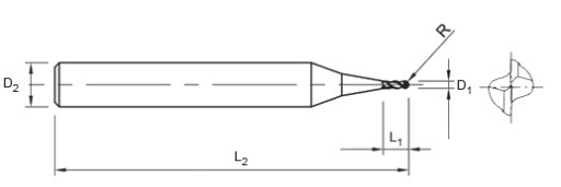 Фреза VHM 2p микросферическая 0,3 мм 3 мм хвостовик TiAlN