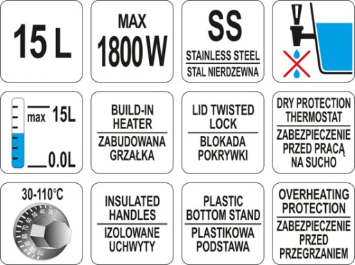 WARNIK PODGRZEWACZ DO WODY PIWA WINA 15L