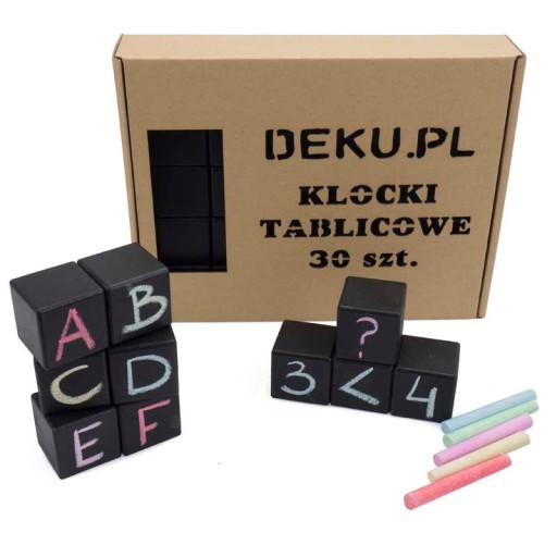 Deku - Klocki tablicowe drewniane 30 szt. 4x4x4 cm