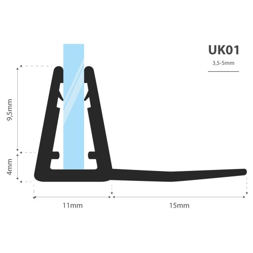 Уплотнитель для душевой кабины 60см 3,5 5 мм UK01