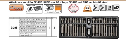 Биты SPLINE RIBE 42 шт. Вставка в шкаф CORONA C1208