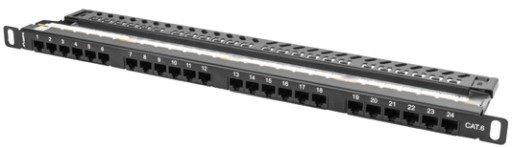 Патч панель 24 порт 0,5U Cat. 6 UTP Black Lanberg