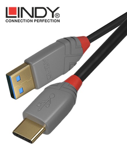 Lindy 36886 USB 2.0 A-C Линейный кабель Anthra — 1 м для быстрой зарядки 2.0