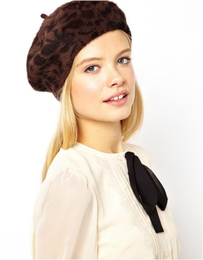 ASOS czapka beret angora leopard one size