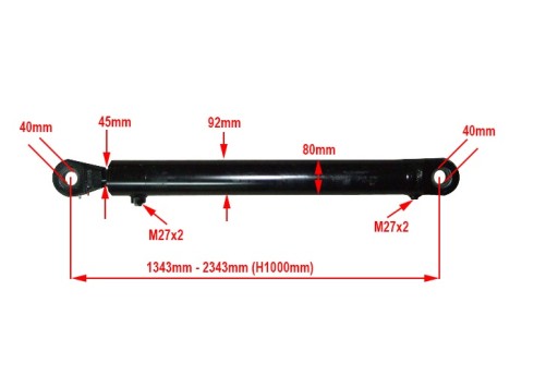 MOCNY SIŁOWNIK HYDRAULICZNY TŁOK 80x45 SKOK 1000