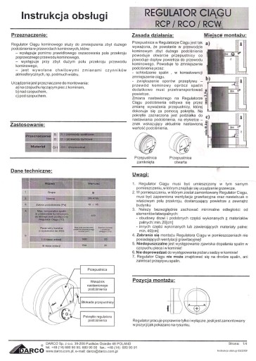 Регулятор тяги дымохода для очистки RCW-CH