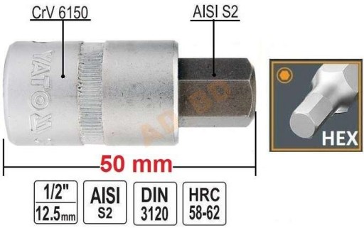 Imbus Klucz trzpieniowy 1/2''HEX 10mm L50 mm 04385