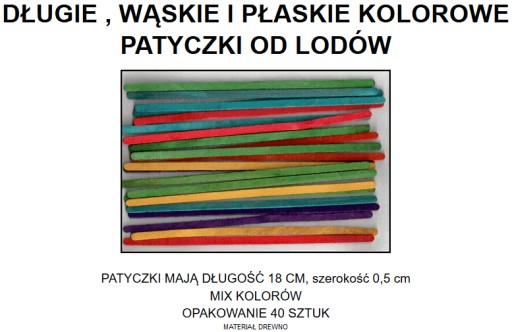 długie, wąskie, płaskie KOLOROWE PATYCZKI