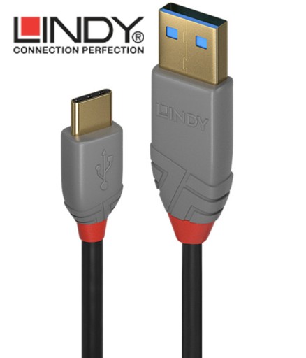 Lindy 36886 USB 2.0 A-C Линейный кабель Anthra — 1 м для быстрой зарядки 2.0