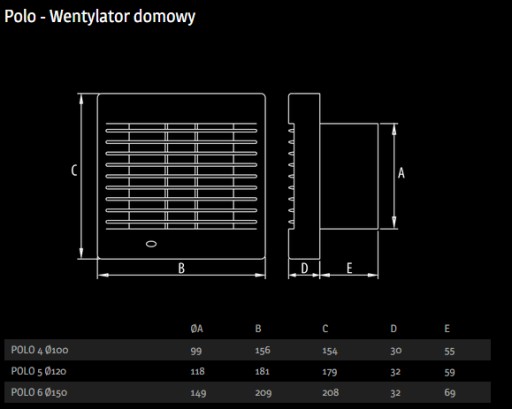 WENTYLATOR DOSPEL POLO 4 100 AŻWCH ŻALUJA+WILGOĆ